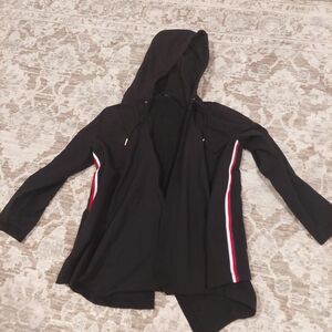 Tommy Hilfiger Black Hooded Jacket with Red and White Stripes